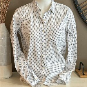 GAP Fitted Boyfriend White & Black Polka Dot Shirt